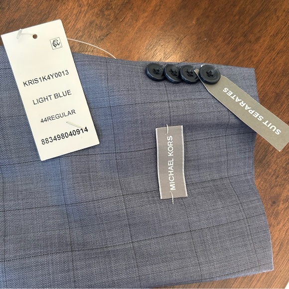 Michael Kors Mens 44R Kris Wool Blend Suit Jacket Blue Gray Windowpane NWT - Picture 14 of 16